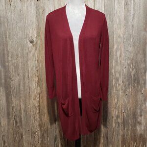 Joseph A Women's M Burgundy Cardigan Duster Open Front Rayon Sweater Pockets
